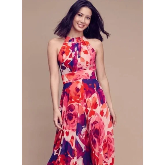 Eliza J Dresses & Skirts - Eliza J Floral Print Halter Maxi Dress Chiffon Sleeveless Long Formal Gown Pink